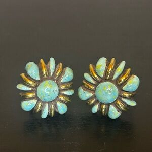Floral Blue and Gold Earrings